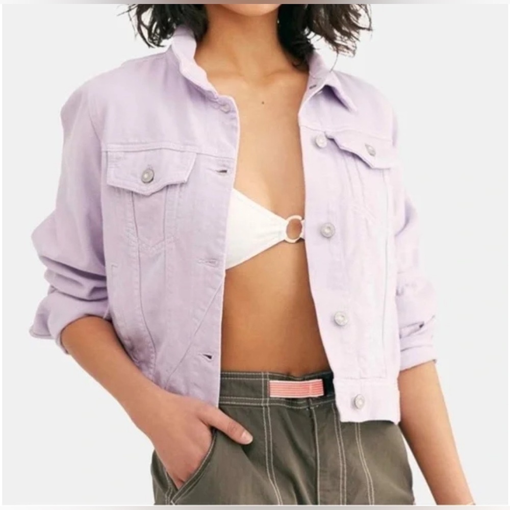 Free People / We The Free, Lavender Cropped Cotton Stretchy Jean Jacket